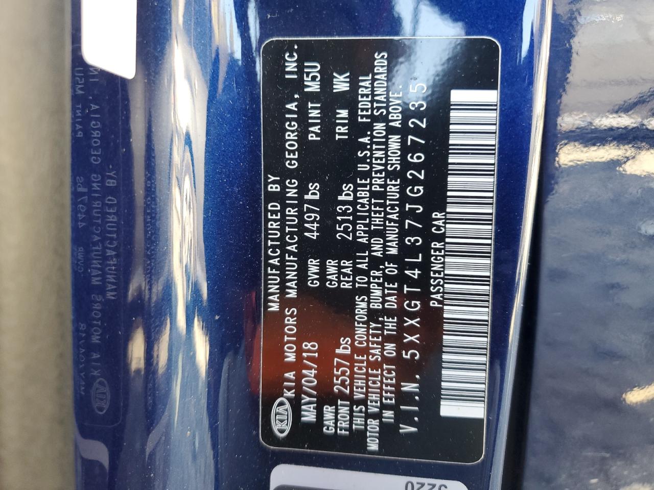 2018 KIA Optima VIN 5XXGT4L37JG267235 Copart auction photo, vandalism damage thumbnail 12
