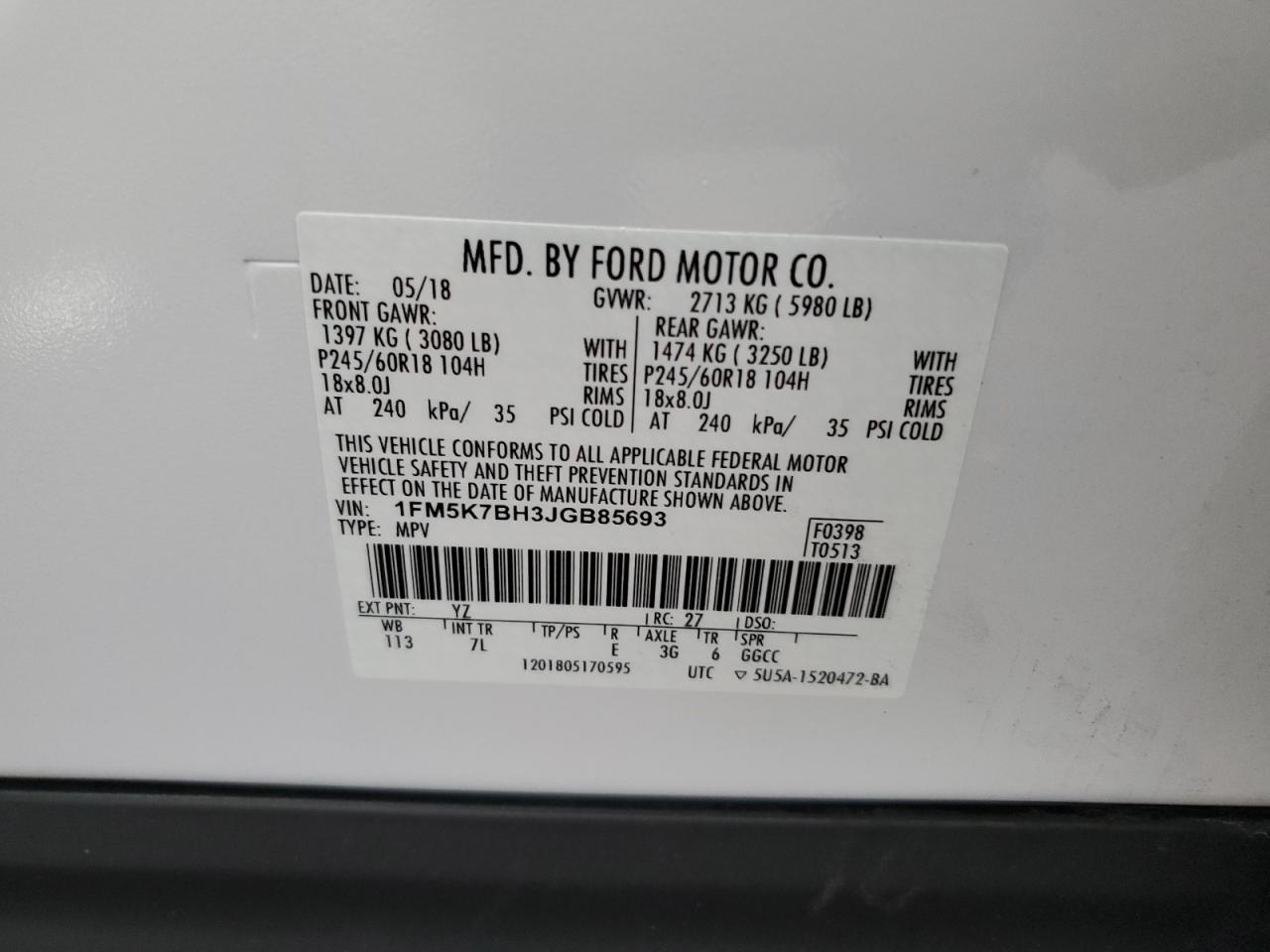 2018 Ford Explorer VIN 1FM5K7BH3JGB85693 Copart auction photo, front end damage thumbnail 15