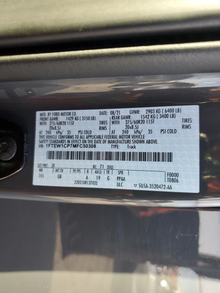 2021 Ford F-150 VIN 1FTEW1CP7MFC50308 Copart auction photo, front end damage thumbnail 14