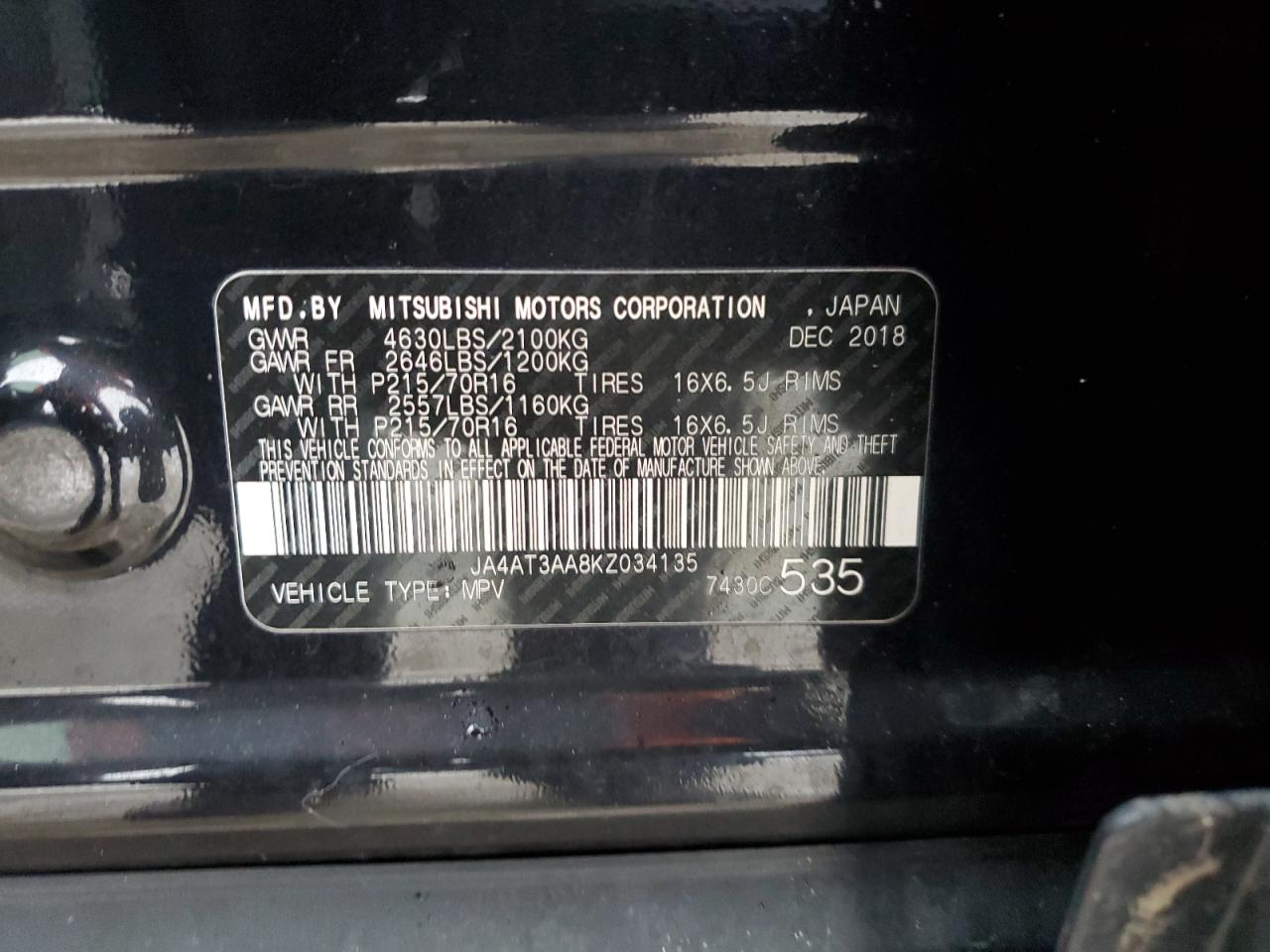 2019 Mitsubishi Eclipse VIN JA4AT3AA8KZ034135 Copart auction photo, front end / side damage thumbnail 16