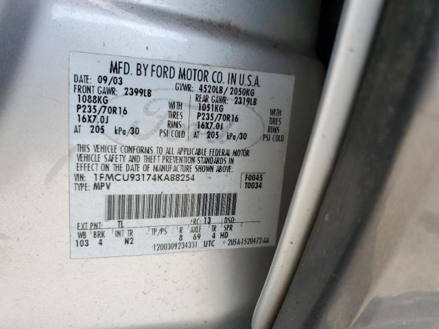 2004 Ford Escape VIN 1FMCU93174KA88254 Copart auction photo, rear end / minor dent/scratches damage thumbnail 12