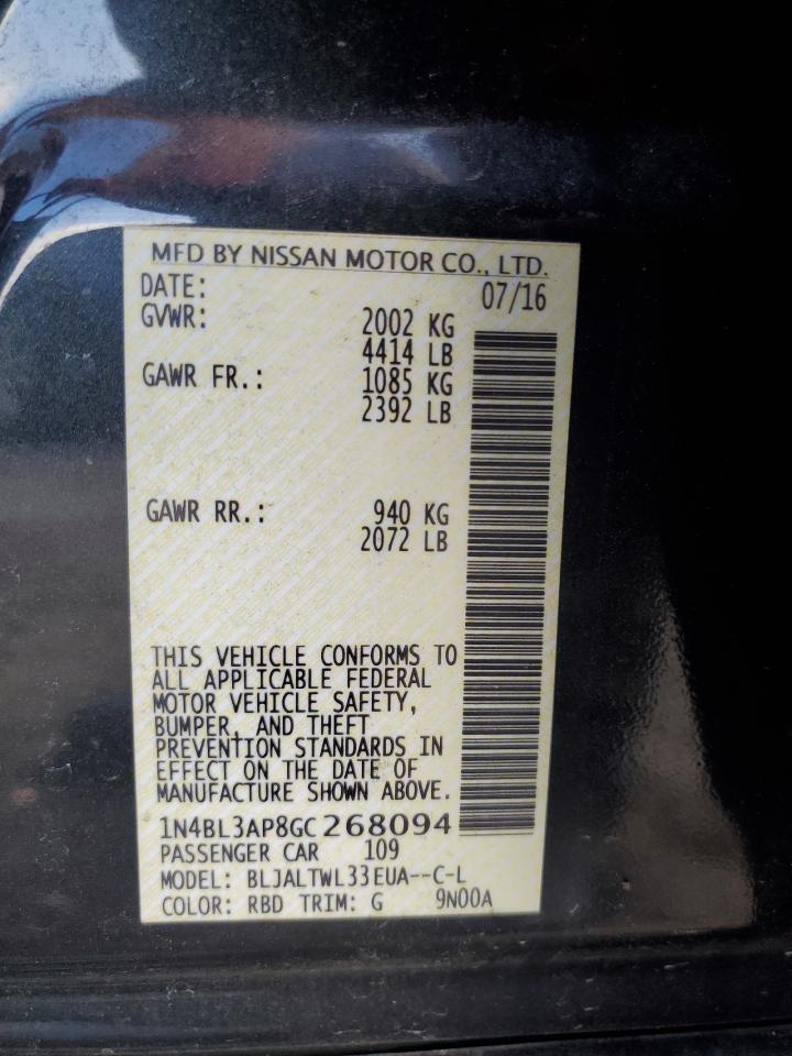 2016 Nissan Altima VIN 1N4BL3AP8GC268094 Copart auction photo, side / front end damage thumbnail 12