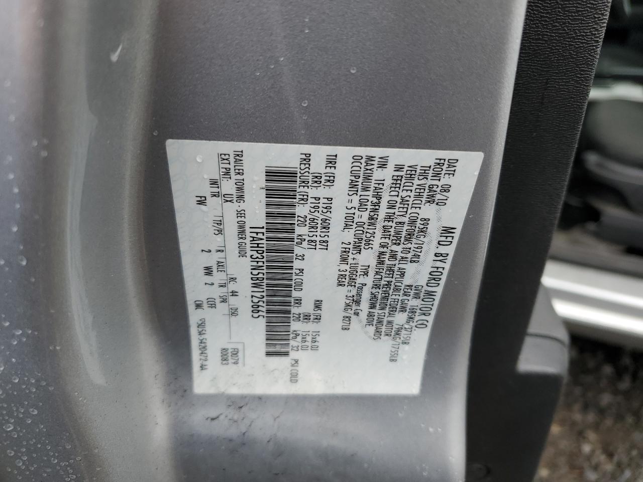 2011 Ford Focus VIN 1FAHP3FN5BW125665 Copart auction photo, minor dent/scratches damage thumbnail 12