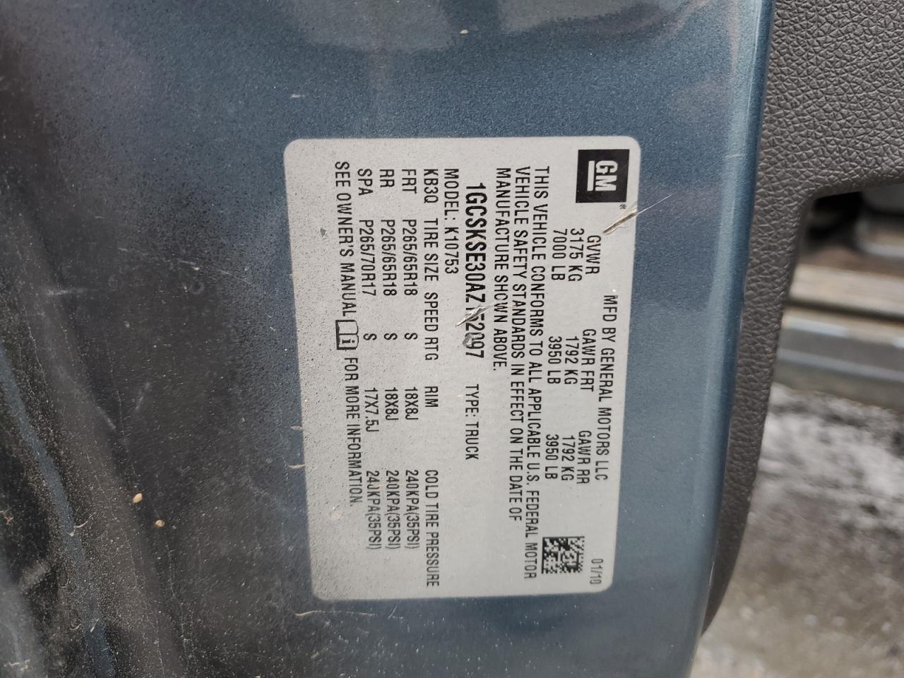 2010 Chevrolet Silverado VIN 1GCSKSE30AZ152097 Copart auction photo, rear end / side damage thumbnail 14