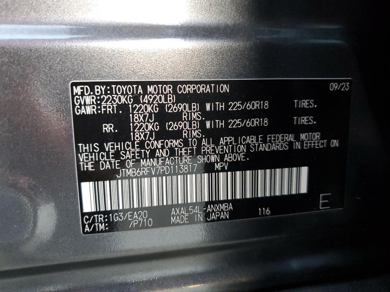 2023 Toyota RAV 4 VIN JTMB6RFV7PD113817 Copart auction photo, front end damage thumbnail 12