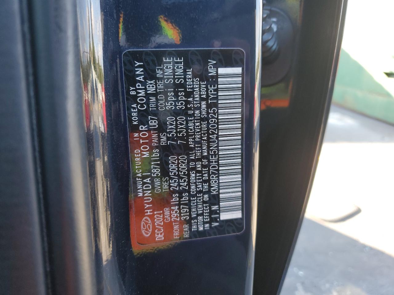 2022 Hyundai Palisade VIN KM8R7DHE5NU420925 Copart auction photo, side damage thumbnail 15