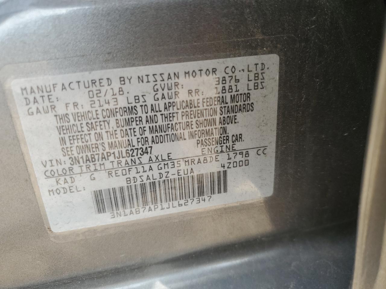 2018 Nissan Sentra VIN 3N1AB7AP1JL627347 Copart auction photo, front end / minor dent/scratches damage thumbnail 12