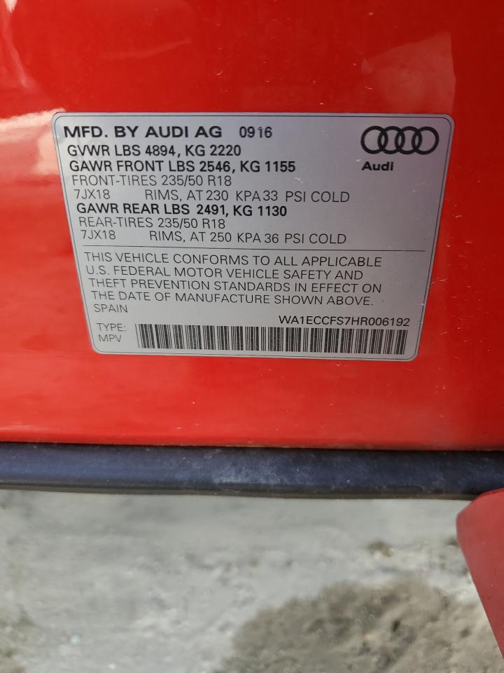 2017 Audi Q3 VIN WA1ECCFS7HR006192 Copart auction photo, rear end damage thumbnail 13