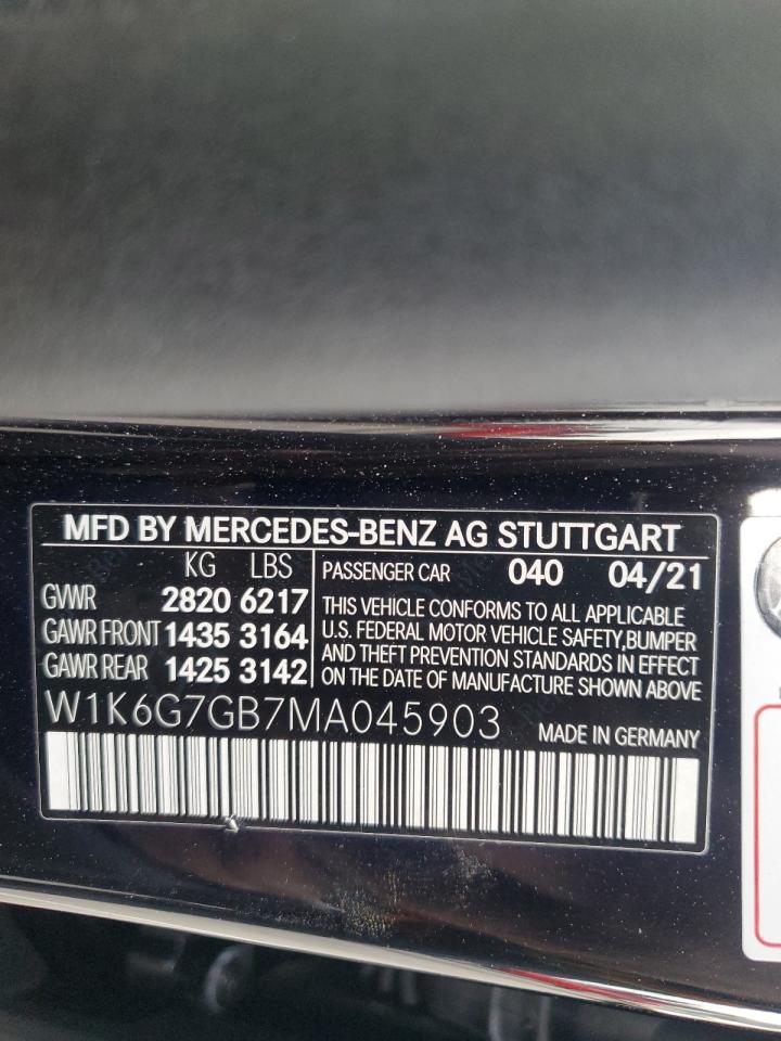 2021 Mercedes-Benz S-klasse VIN W1K6G7GB7MA045903 Copart auction photo, rear end damage thumbnail 13