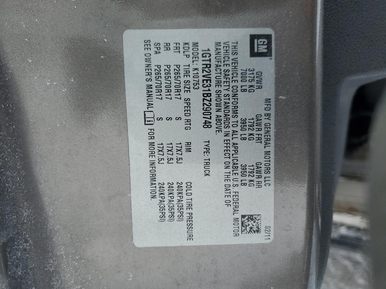 2011 GMC Sierra VIN 1GTR2VE31BZ290748 Copart auction photo, front end / rear end damage thumbnail 15