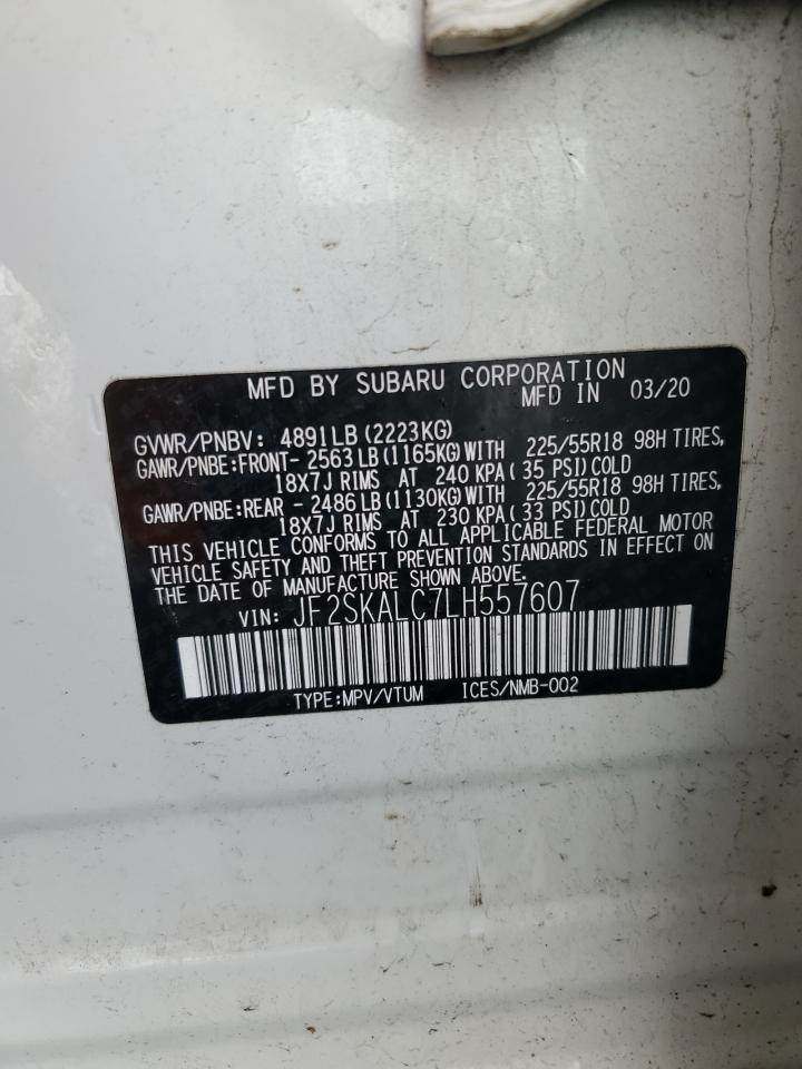 2020 Subaru Forester VIN JF2SKALC7LH557607 Copart auction photo, all over damage thumbnail 14