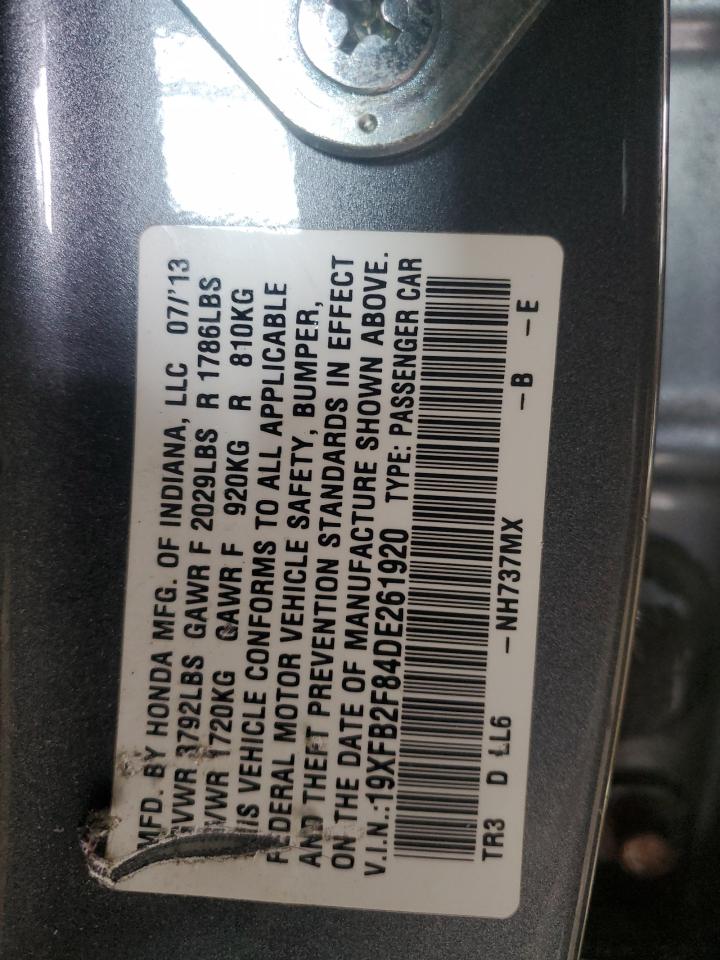 2013 Honda Civic VIN 19XFB2F84DE261920 Copart auction photo, side damage thumbnail 12