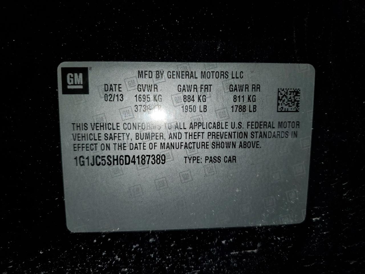 2013 Chevrolet Sonic VIN 1G1JC5SH6D4187389 Copart auction photo, front end / mechanical damage thumbnail 14