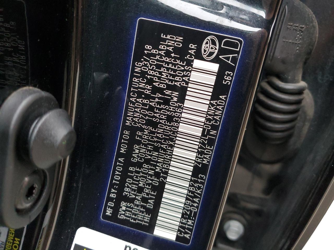 2018 Toyota Corolla VIN 2T1BURHEXJC083963 Copart auction photo, rear end damage thumbnail 12