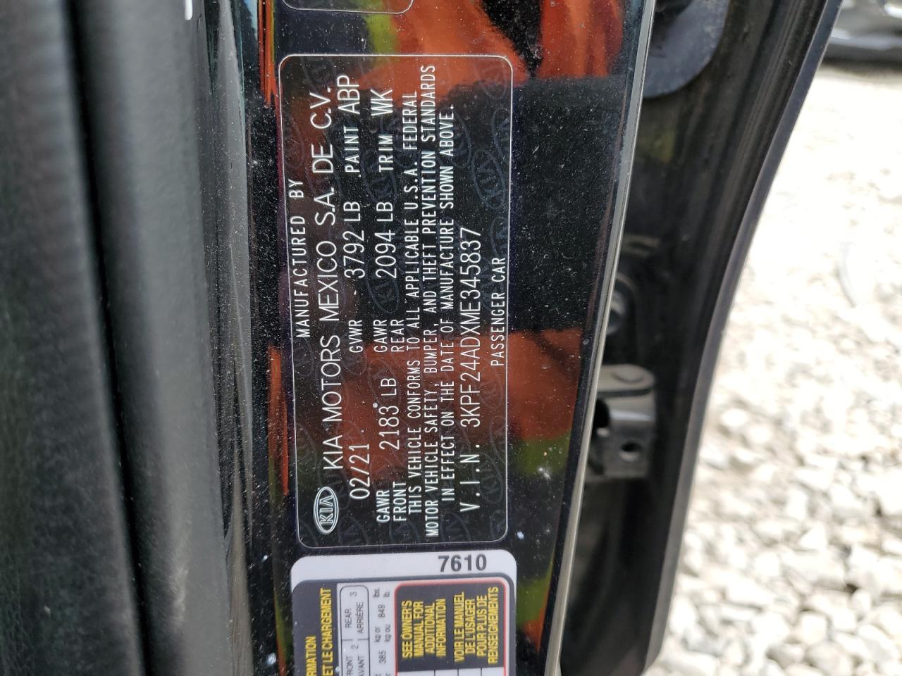 2021 KIA Forte VIN 3KPF24ADXME345837 Copart auction photo, front end damage thumbnail 12