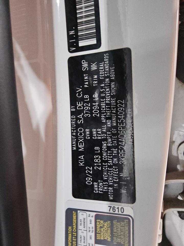 2023 KIA Forte VIN 3KPF24AD6PE540922 Copart auction photo, front end / minor dent/scratches damage thumbnail 13