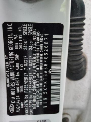 2015 KIA Sorento VIN 5XYKT3A66FG626871 Copart auction photo, front end / side damage thumbnail 12
