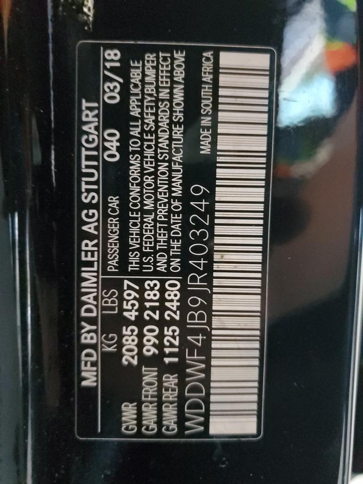 2018 Mercedes-Benz C-klasse VIN WDDWF4JB9JR403249 Copart auction photo, rear end / side damage thumbnail 12