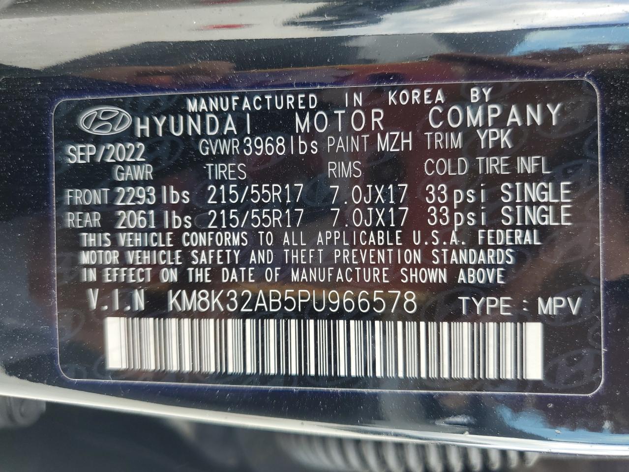 2023 Hyundai Kona VIN KM8K32AB5PU966578 Copart auction photo, front end damage thumbnail 15