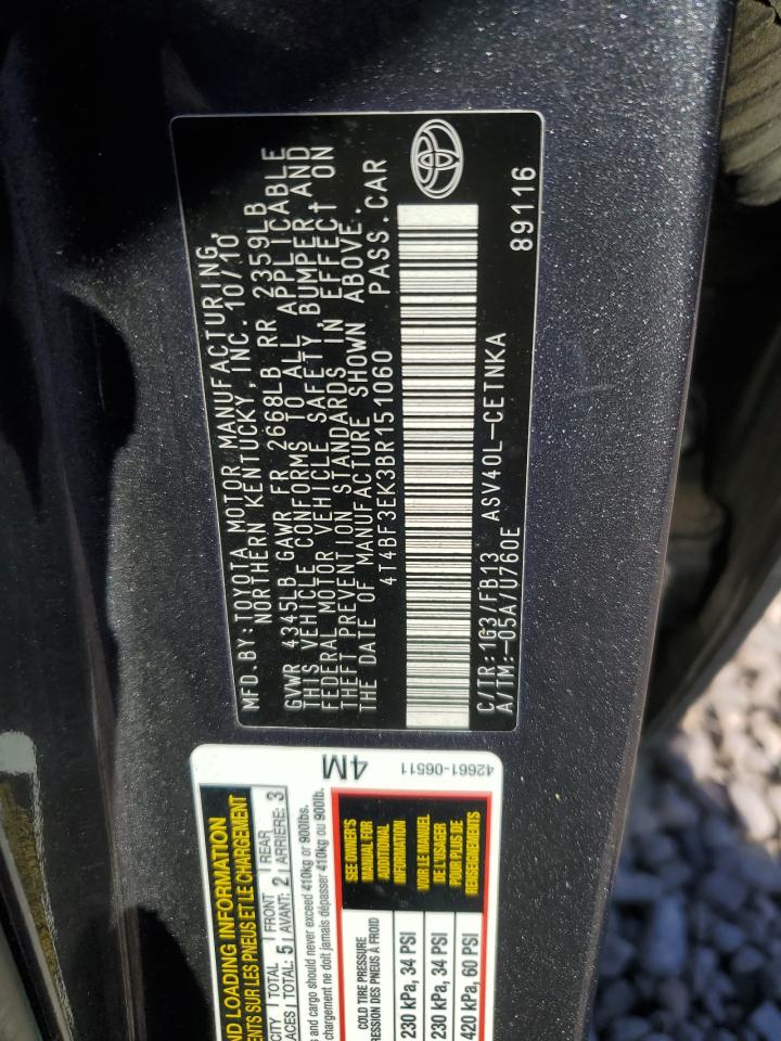 2011 Toyota Camry VIN 4T4BF3EK3BR151060 Copart auction photo, side / all over damage thumbnail 13
