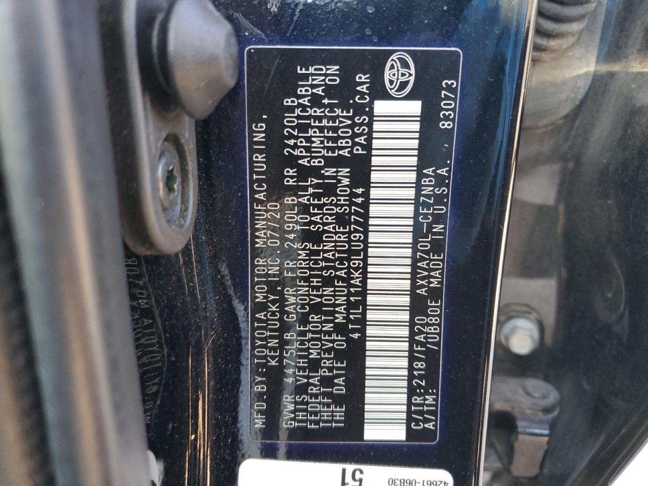 2020 Toyota Camry VIN 4T1L11AK9LU977744 Copart auction photo, rear end damage thumbnail 12