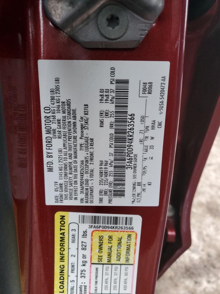 2019 Ford Fusion VIN 3FA6P0D94KR263566 Copart auction photo, front end damage thumbnail 13