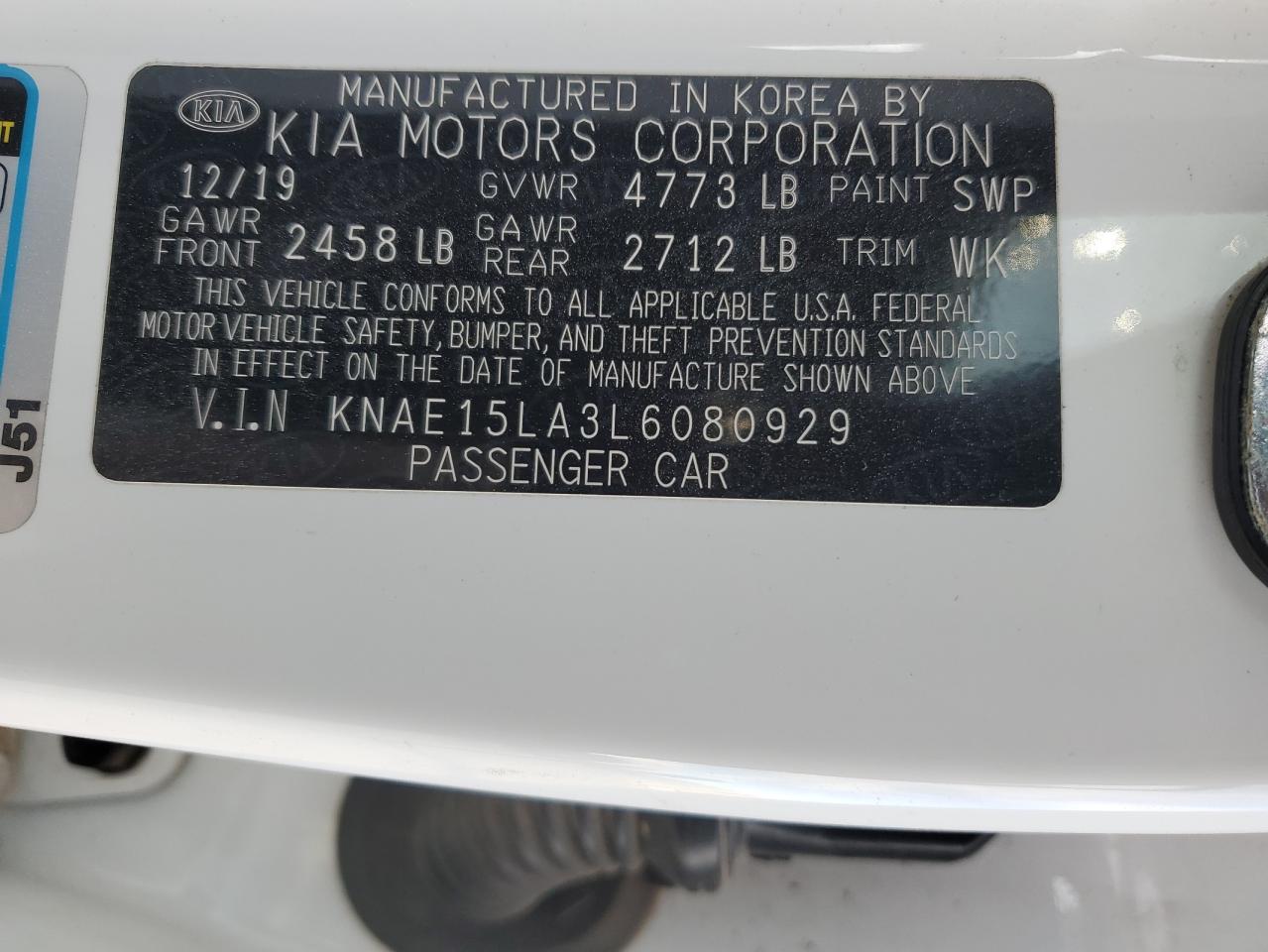 2020 KIA Stinger VIN KNAE15LA3L6080929 Copart auction photo, rollover damage thumbnail 13