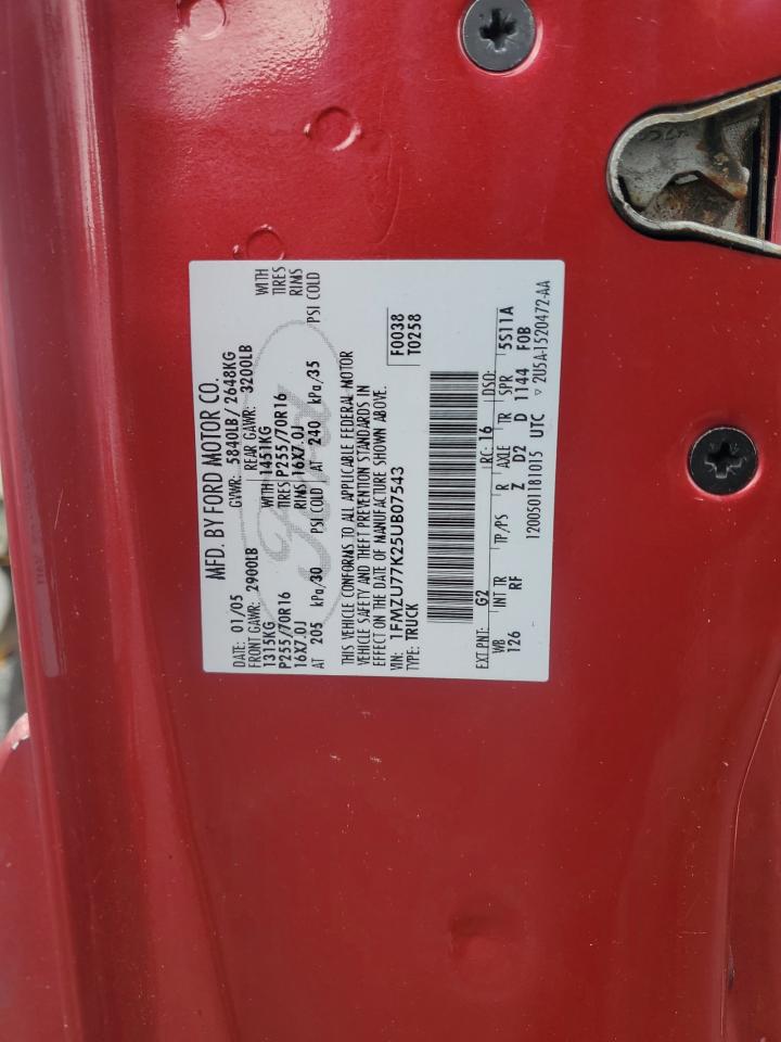 2005 Ford Explorer VIN 1FMZU77K25UB07543 Copart auction photo, burn / front end damage thumbnail 14