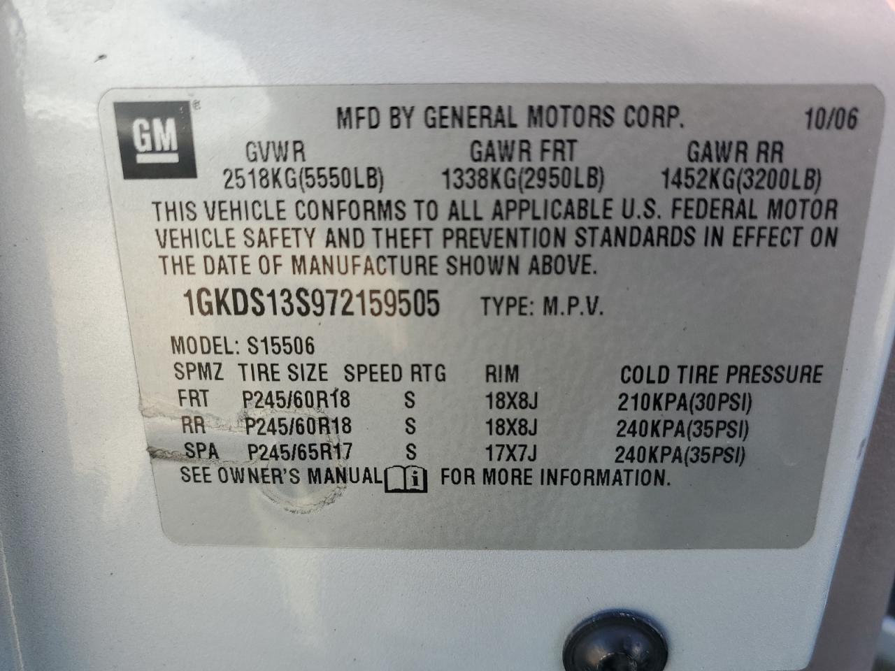2007 GMC Envoy VIN 1GKDS13S972159505 Copart auction photo, front end / side damage thumbnail 13