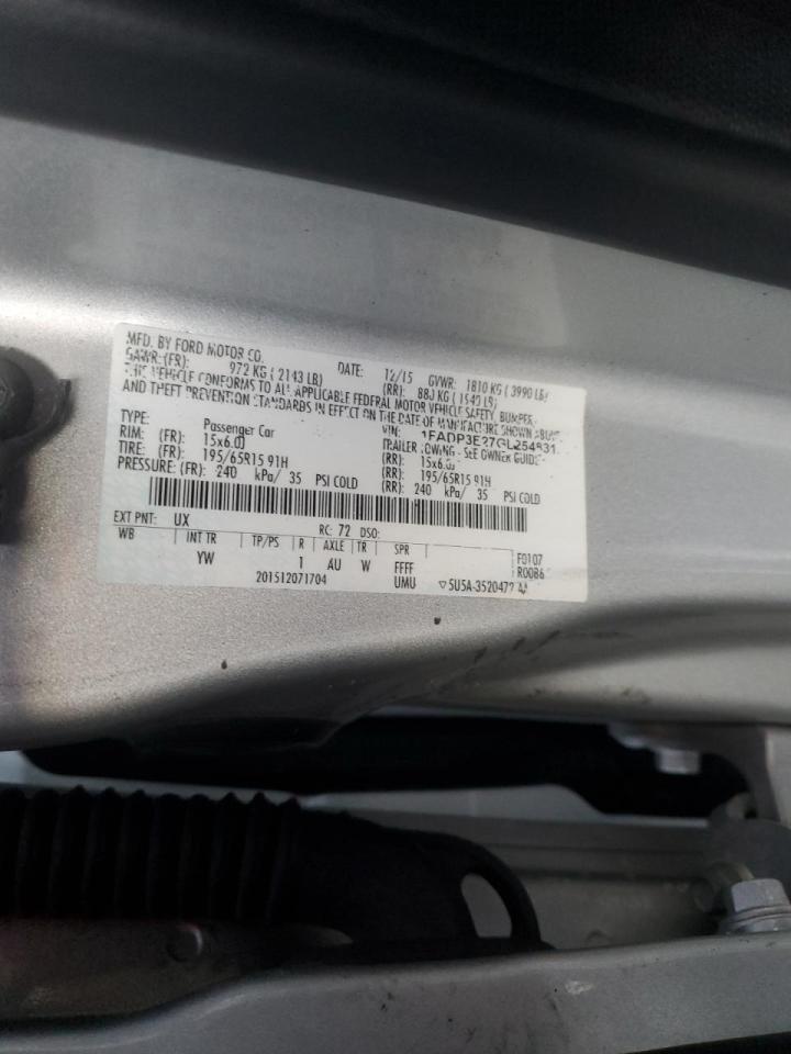 2016 Ford Focus VIN 1FADP3E27GL254831 Copart auction photo, rear end damage thumbnail 12
