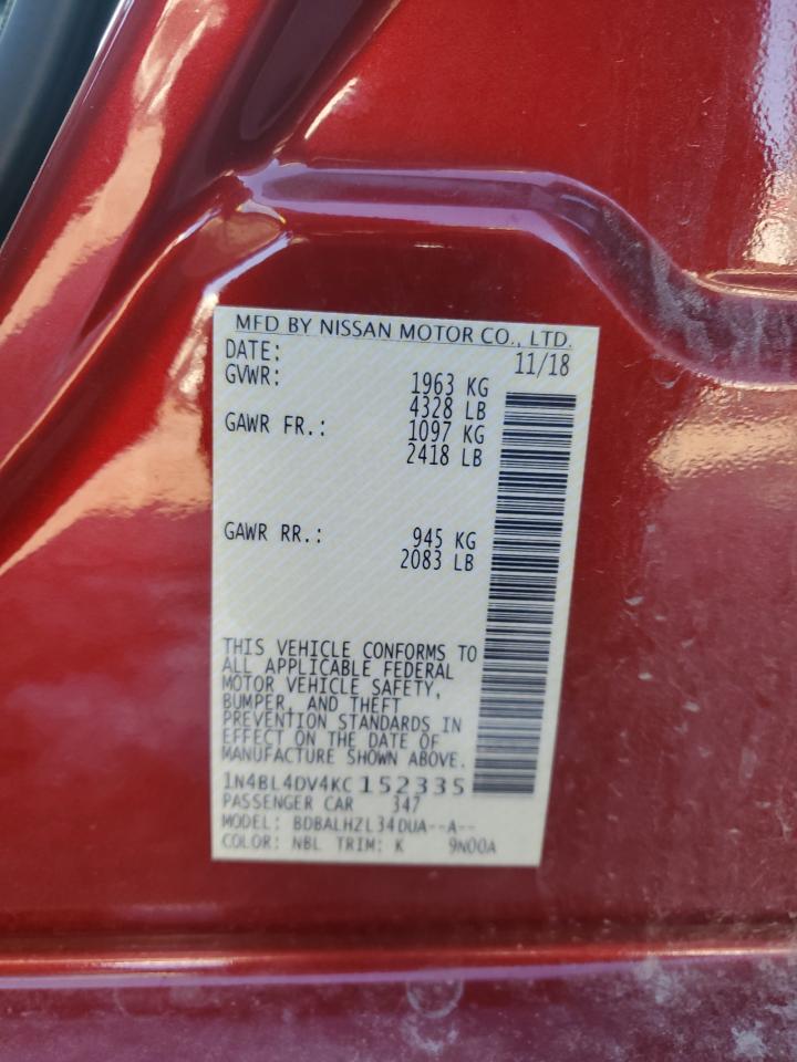 2019 Nissan Altima VIN 1N4BL4DV4KC152335 Copart auction photo, front end damage thumbnail 12