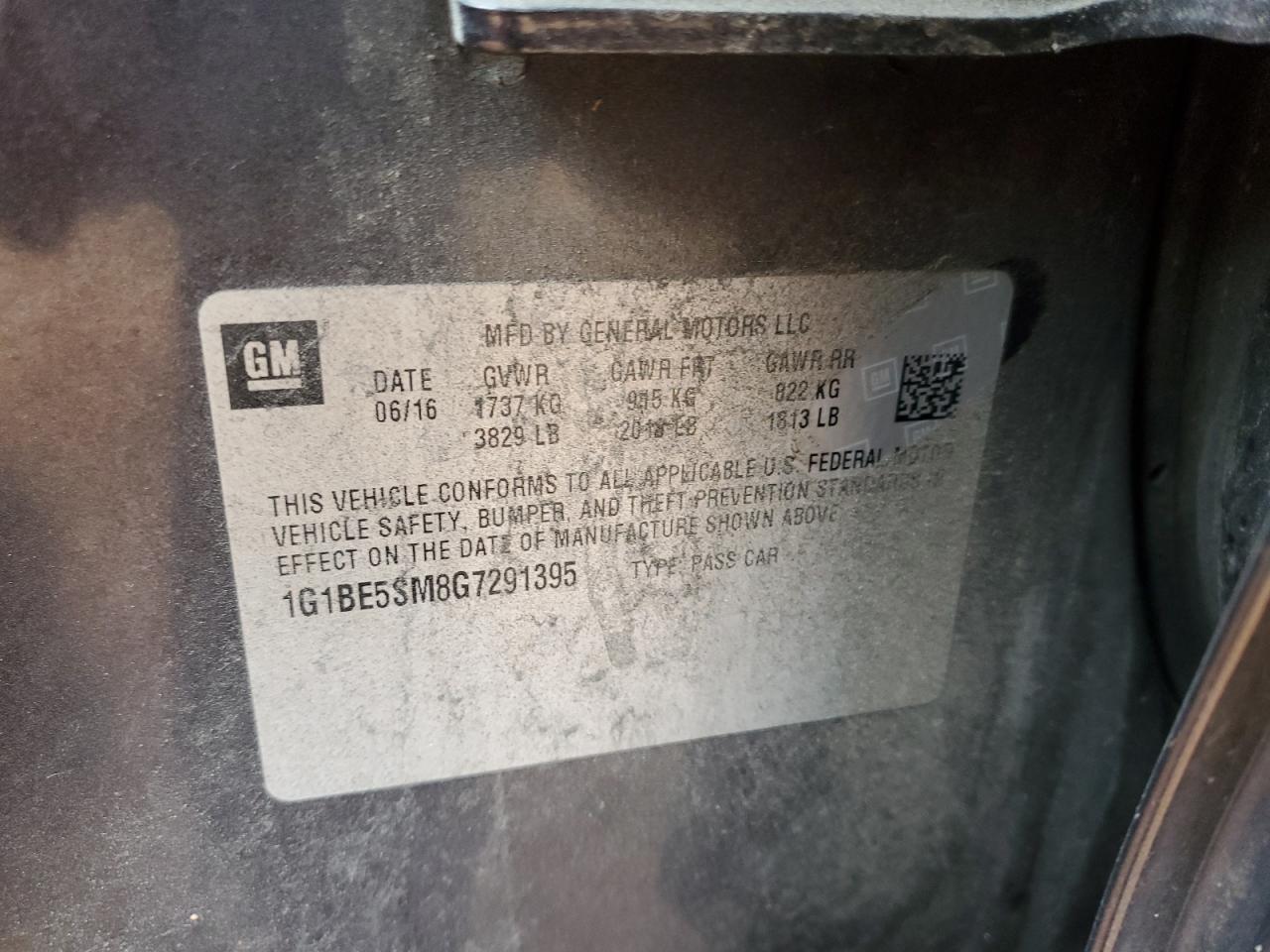 2016 Chevrolet Cruze VIN 1G1BE5SM8G7291395 Copart auction photo, rear end damage thumbnail 13