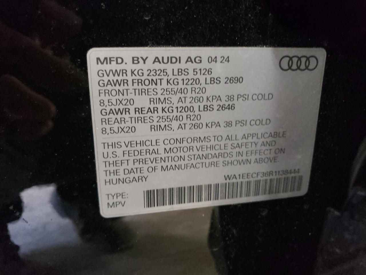 2024 Audi Q3 VIN WA1EECF36R1138444 Copart auction photo, undercarriage damage thumbnail 15