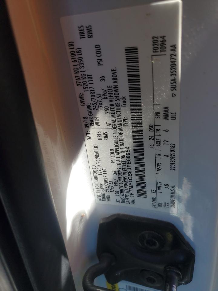 2018 Ford F-150 VIN 1FTMF1CB6JFE60054 Copart auction photo, rear end damage thumbnail 10