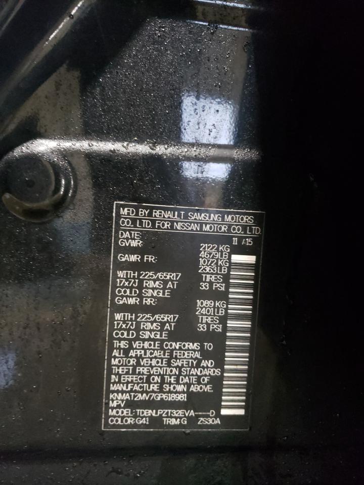 2016 Nissan Rogue VIN KNMAT2MV7GP618981 Copart auction photo, front end damage thumbnail 16