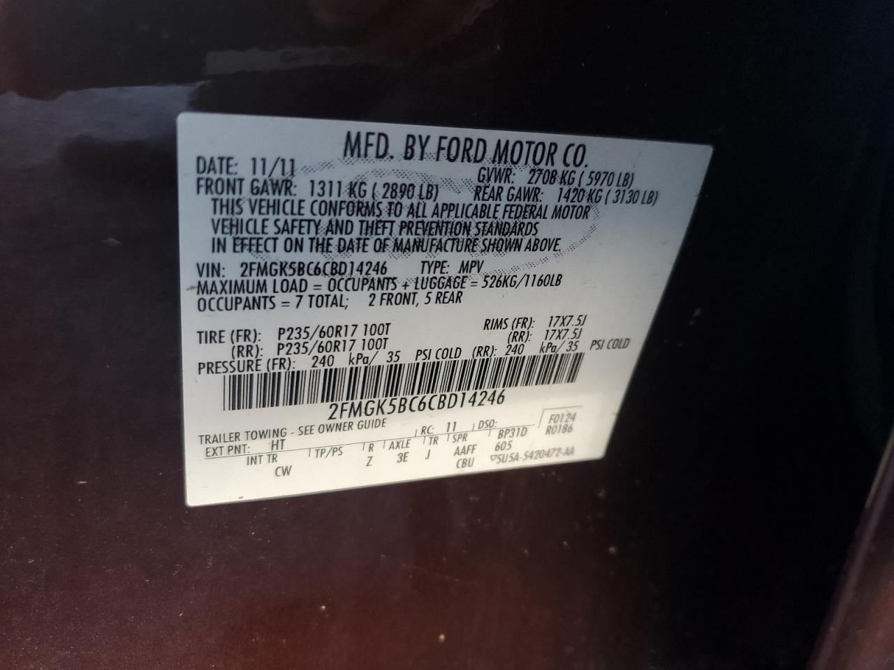 2012 Ford Flex VIN 2FMGK5BC6CBD14246 Copart auction photo, all over damage thumbnail 13