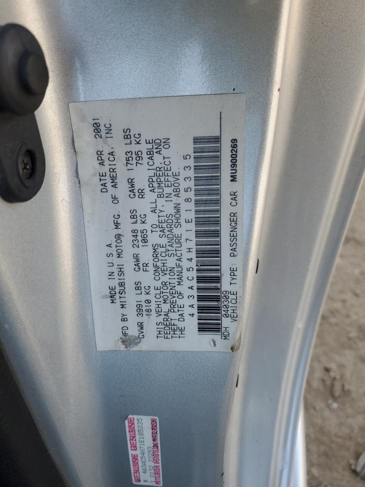 2001 Mitsubishi Eclipse VIN 4A3AC54H71E185335 Copart auction photo, front end damage thumbnail 12