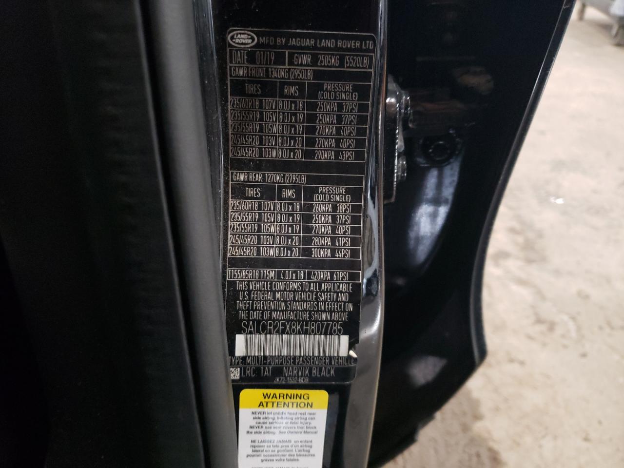 2019 Land Rover Discovery VIN SALCR2FX8KH807785 Copart auction photo, front end damage thumbnail 15