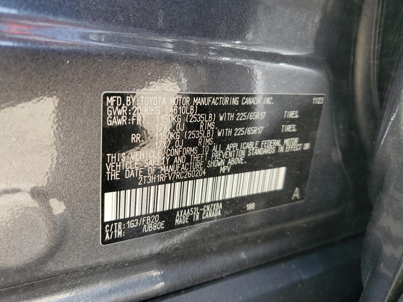 2024 Toyota RAV 4 VIN 2T3H1RFV7RC260204 Copart auction photo, rear end / front end damage thumbnail 14