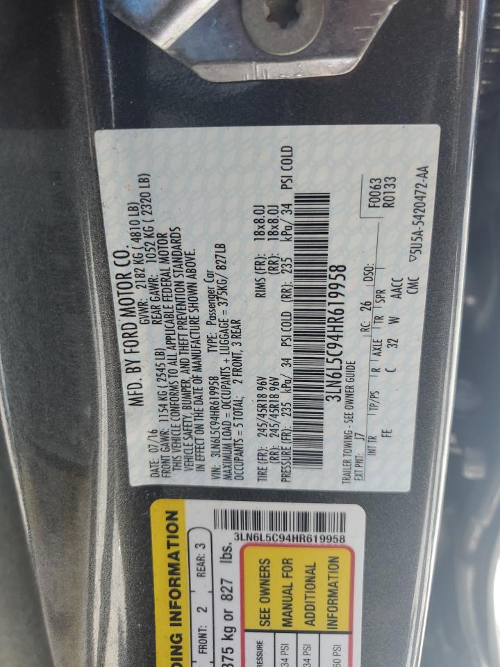 2017 Lincoln MKZ VIN 3LN6L5C94HR619958 Copart auction photo, side / rear end damage thumbnail 12