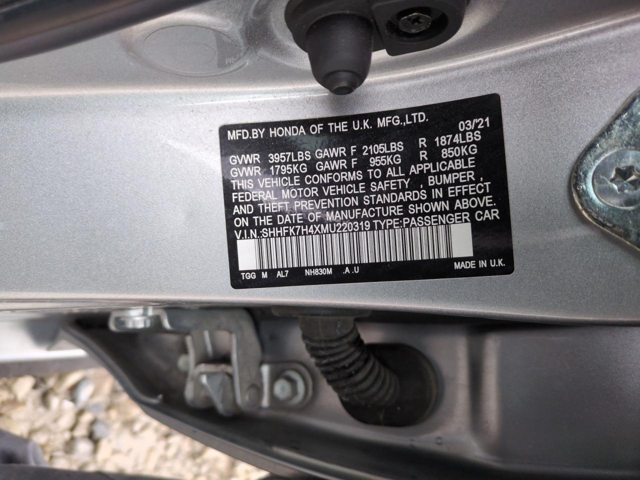 2021 Honda Civic VIN SHHFK7H4XMU220319 Copart auction photo, front end damage thumbnail 12