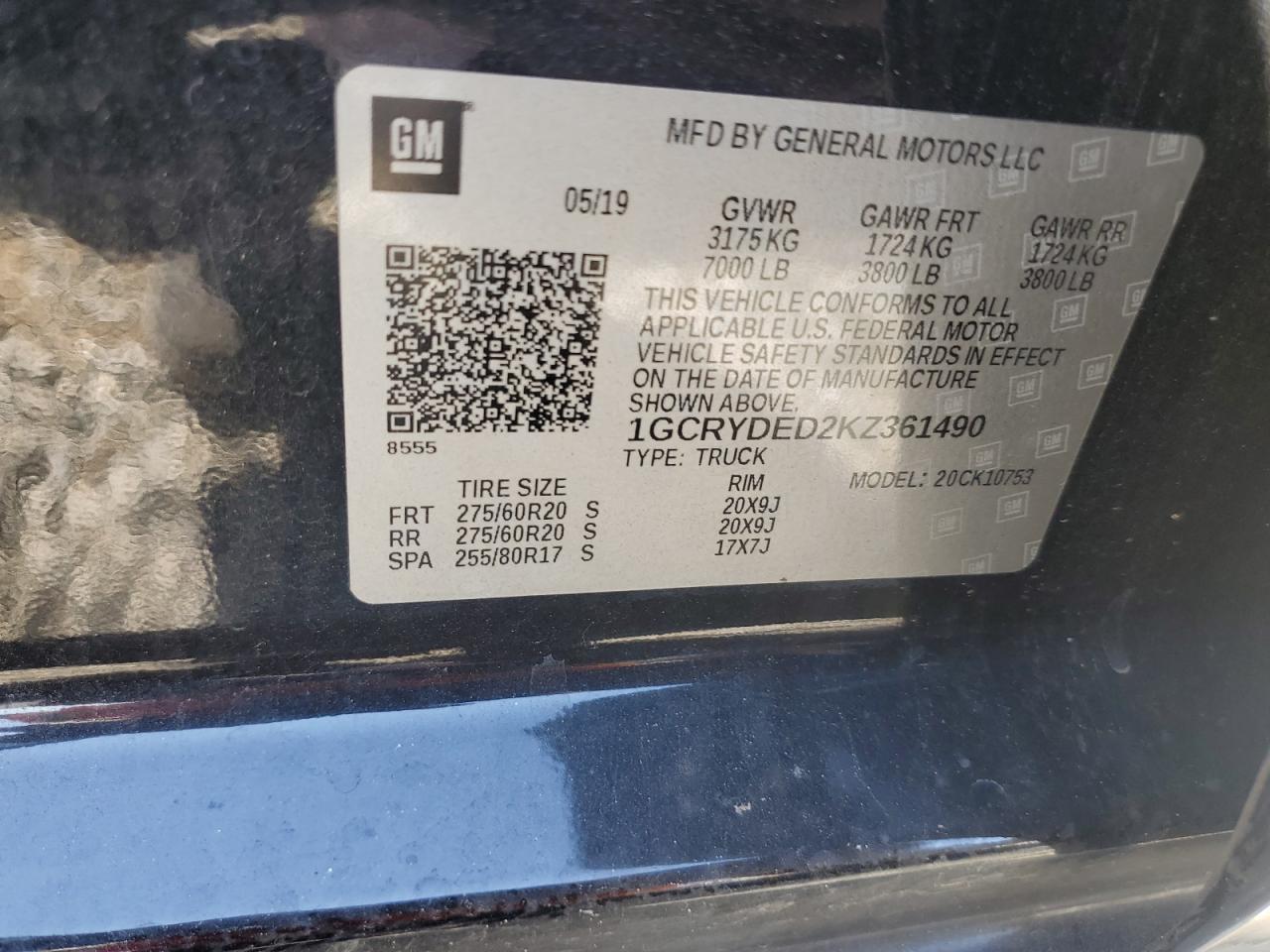 2019 Chevrolet Silverado VIN 1GCRYDED2KZ361490 Copart auction photo, side / rear end damage thumbnail 14
