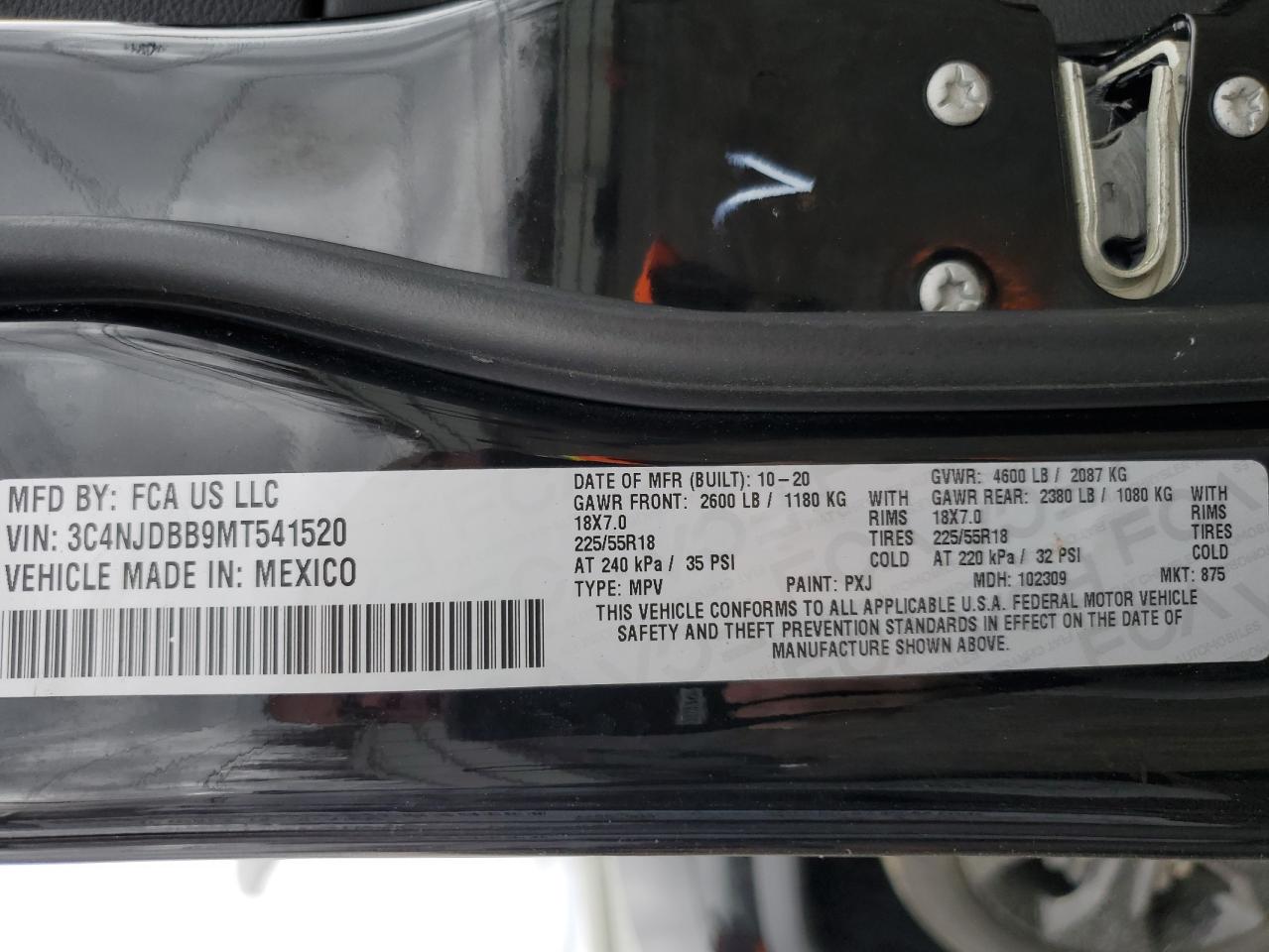 2021 Jeep Compass VIN 3C4NJDBB9MT541520 Copart auction photo, rear end damage thumbnail 16