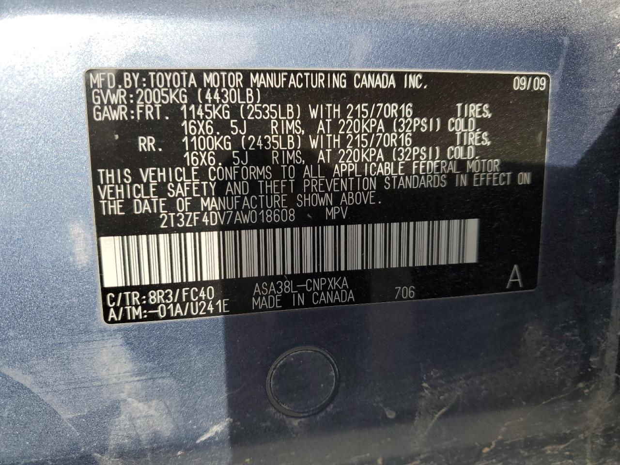 2010 Toyota RAV 4 VIN 2T3ZF4DV7AW018608 Copart auction photo, rear end damage thumbnail 13