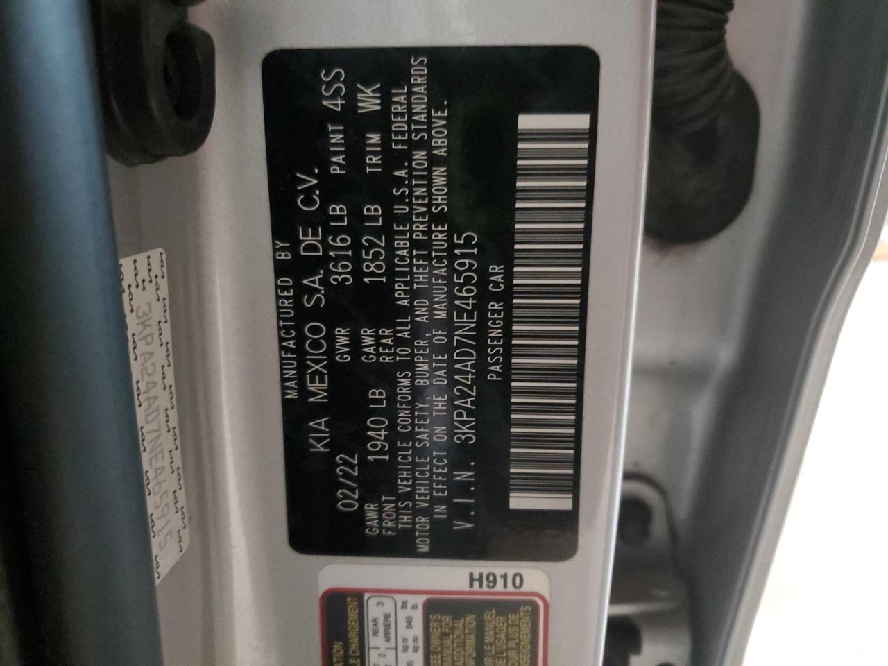 2022 KIA Rio VIN 3KPA24AD7NE465915 Copart auction photo, front end / side damage thumbnail 13