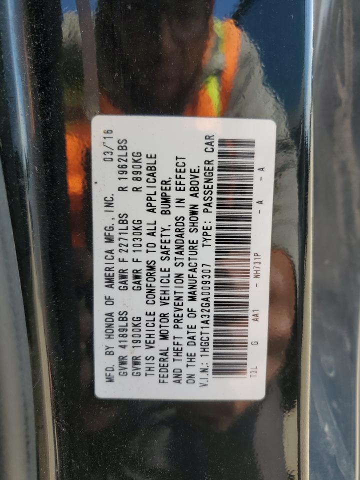 2016 Honda Accord VIN 1HGCT1A32GA009307 Copart auction photo, hail / minor dent/scratches damage thumbnail 12