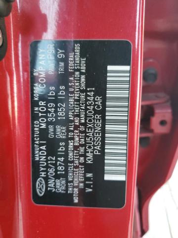 2012 Hyundai Accent VIN KMHCU5AEXCU043441 Copart auction photo, minor dent/scratches damage thumbnail 12