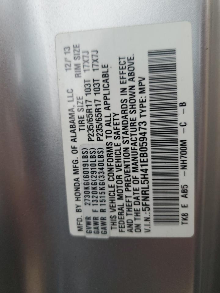 2014 Honda Odyssey VIN 5FNRL5H41EB059473 Copart auction photo, water/flood damage thumbnail 14
