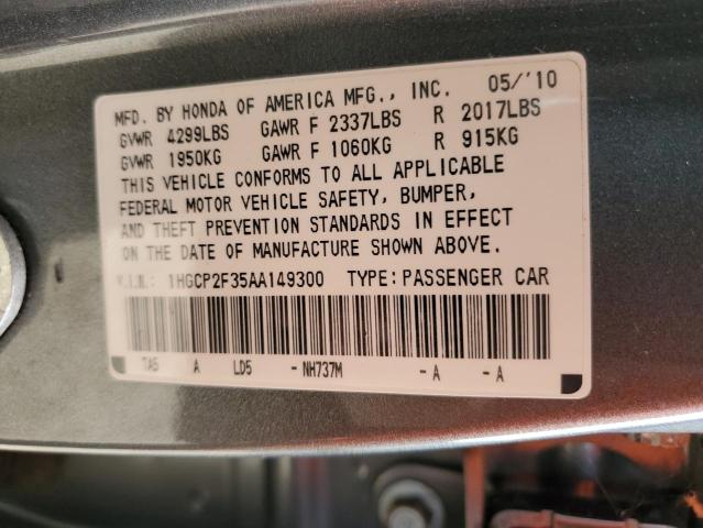 2010 Honda Accord VIN 1HGCP2F35AA149300 Copart auction photo, front end damage thumbnail 12
