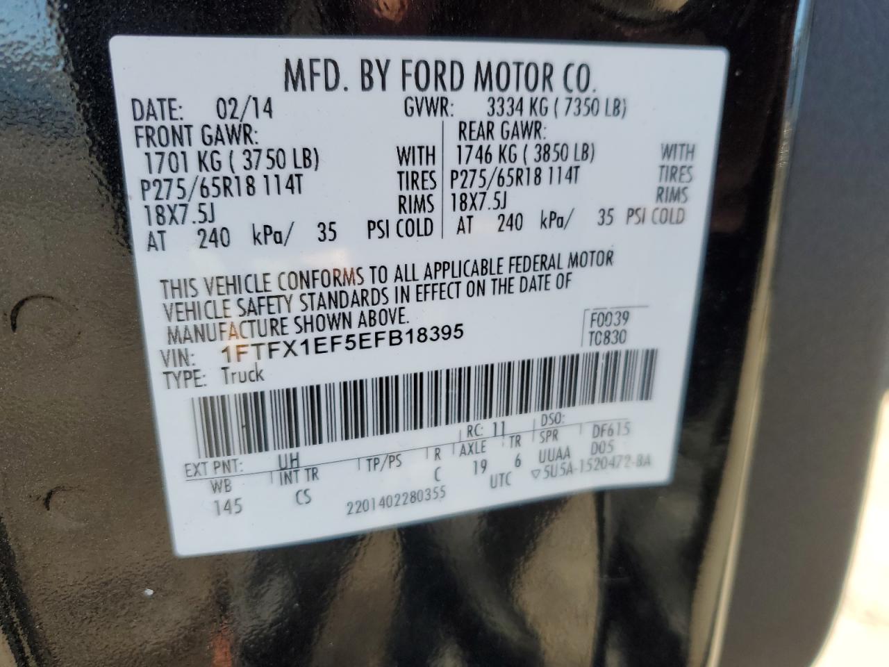 2014 Ford F-150 VIN 1FTFX1EF5EFB18395 Copart auction photo, front end damage thumbnail 12